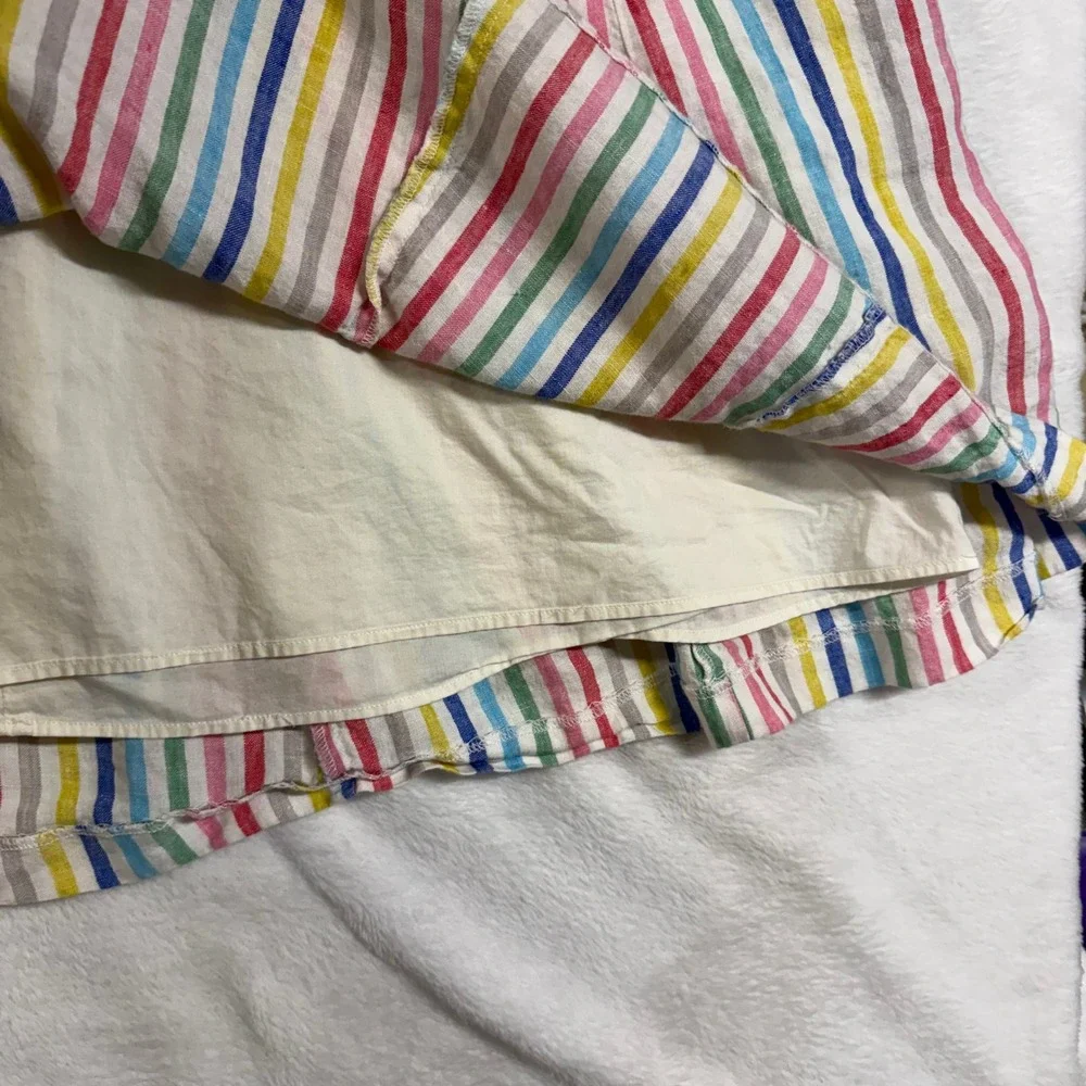 Boden 16 Cora A-Line Midi Skirt Rainbow Stripe 100% Linen Pride Preppy Pastel